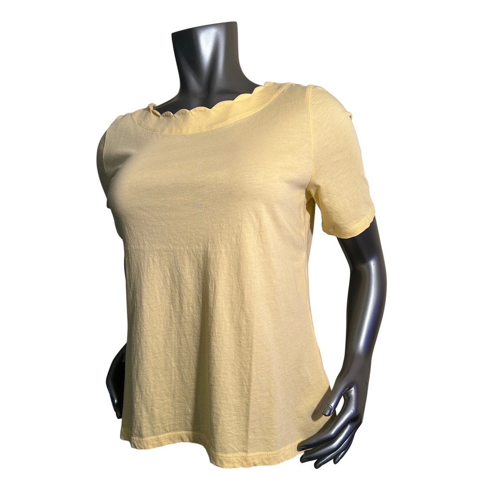Talbots Womens Butter Yellow Cotton Scalloped Neck Short Sleeve Tee Shirt LP